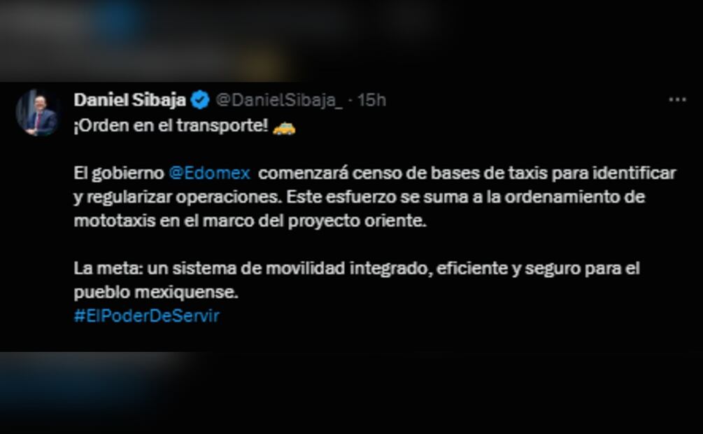 Imagen: Redes sociales ( Daniel Sibaja anunció el inicio en el censo de taxis en Edomex)