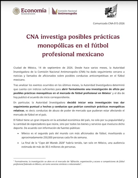 Comunicado CNA (Vía: X)