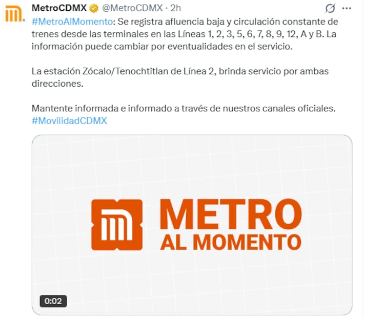 Aviso del Metro CDMX (Foto: X)
