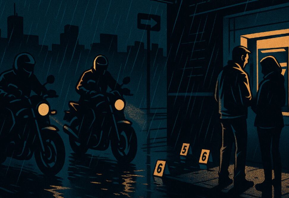 Balacera afuera de un banco (Foto: Creada con IA)