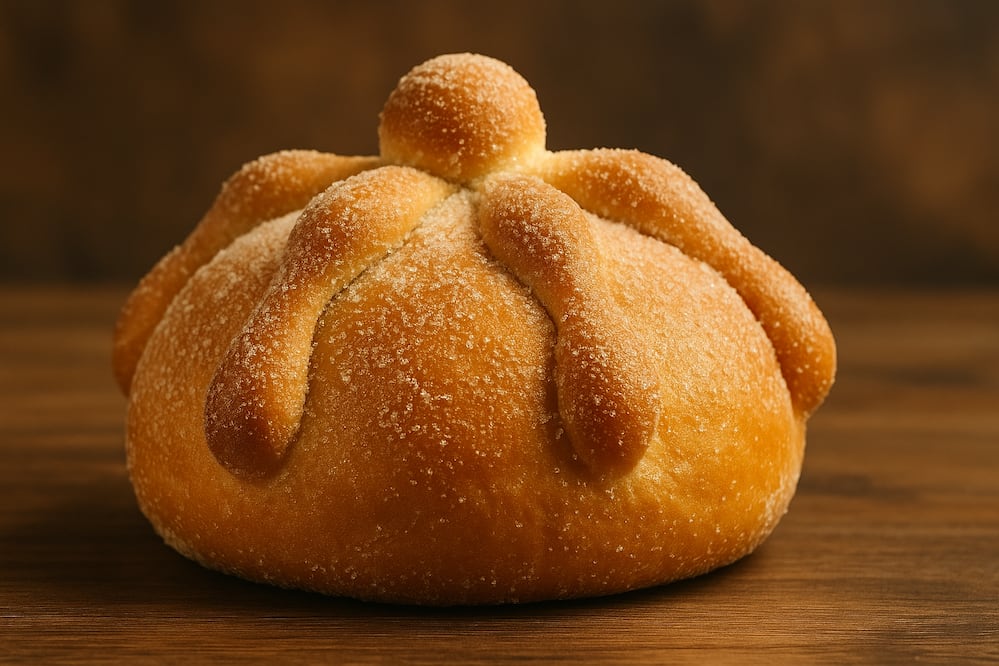Pan de muerto tradicional (Foto: Creada con IA)