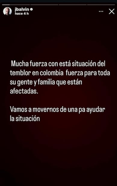 Mensaje de J Balvin para Colombia (Vía: Instagram)
