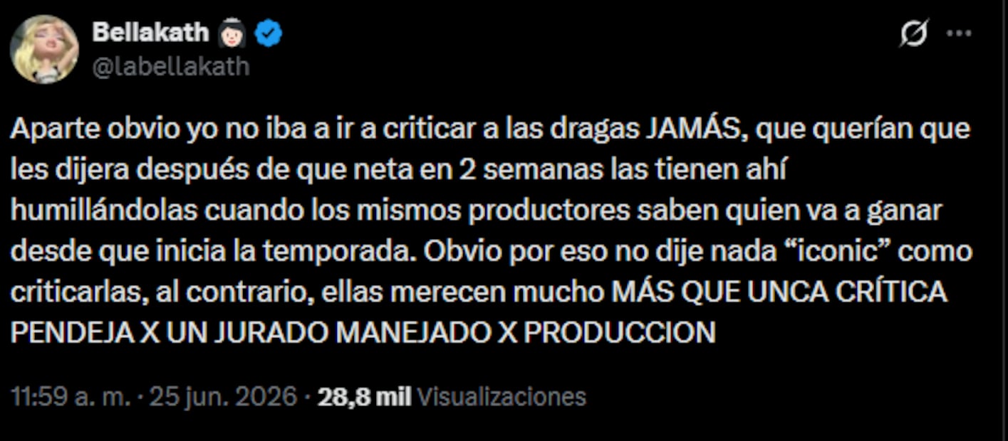 Respuesta de Bellakath (Vía: X)