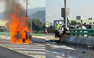 ¡Amanecimos calientes! Se incendia auto después de chocar en el segundo piso por la zona de Tlalpan