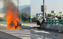 ¡Amanecimos calientes! Se incendia auto después de chocar en el segundo piso por la zona de Tlalpan