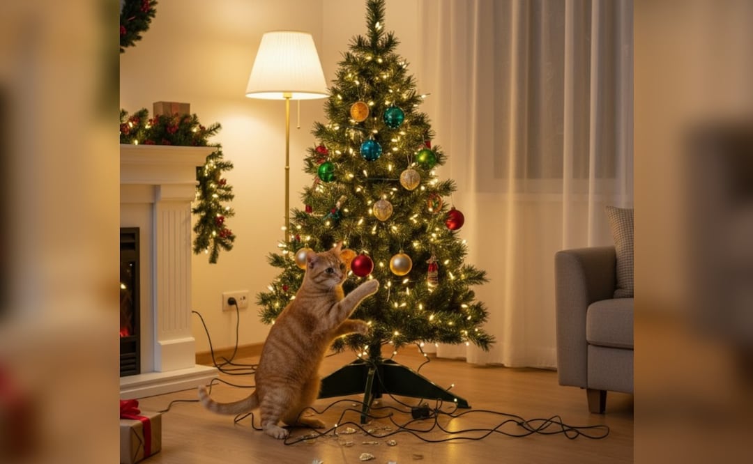 ¿Cómo evitar que mi gato destruya mis decoraciones navideñas? (Foto: Creada con IA)