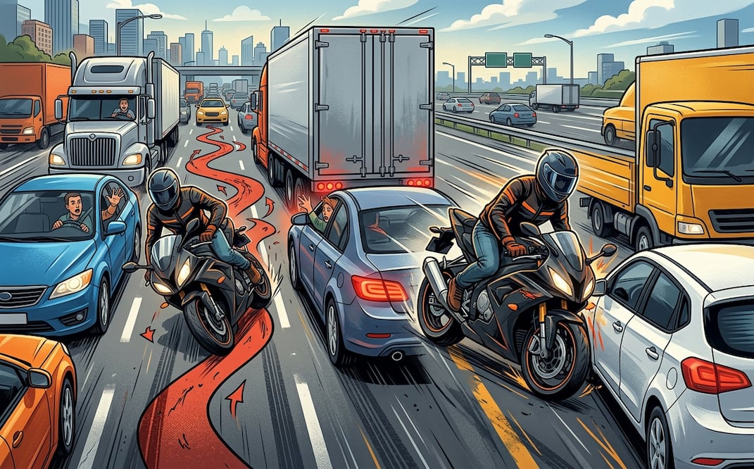 En moto, la imprudencia sale cara: zigzaguear no es saber manejar
Foto: Generada por IA / Gemini)