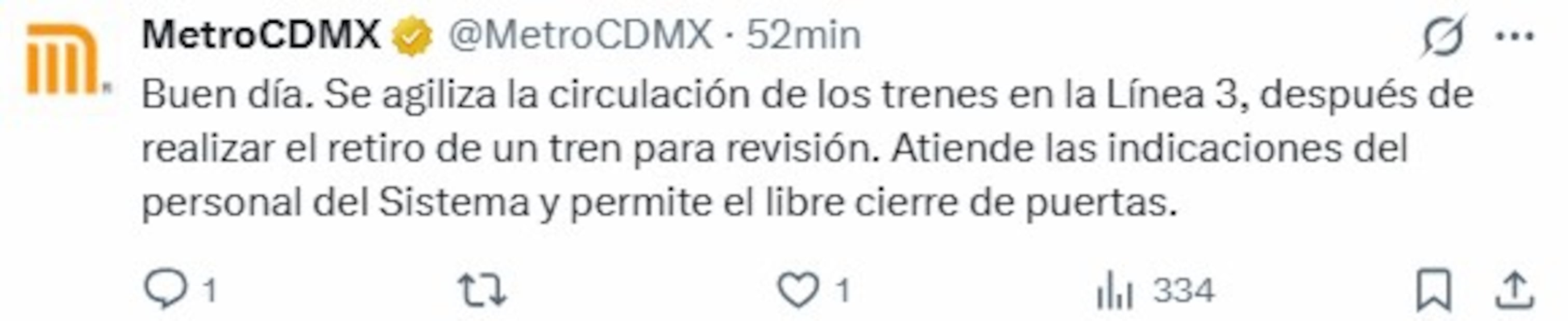 Línea 3 del Metro CDMX. Foto: (Redes Sociales)