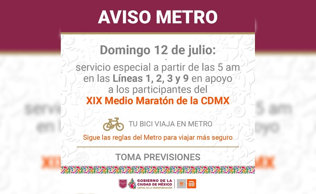 Aviso del Metro CDMX. Foto: STC Metro