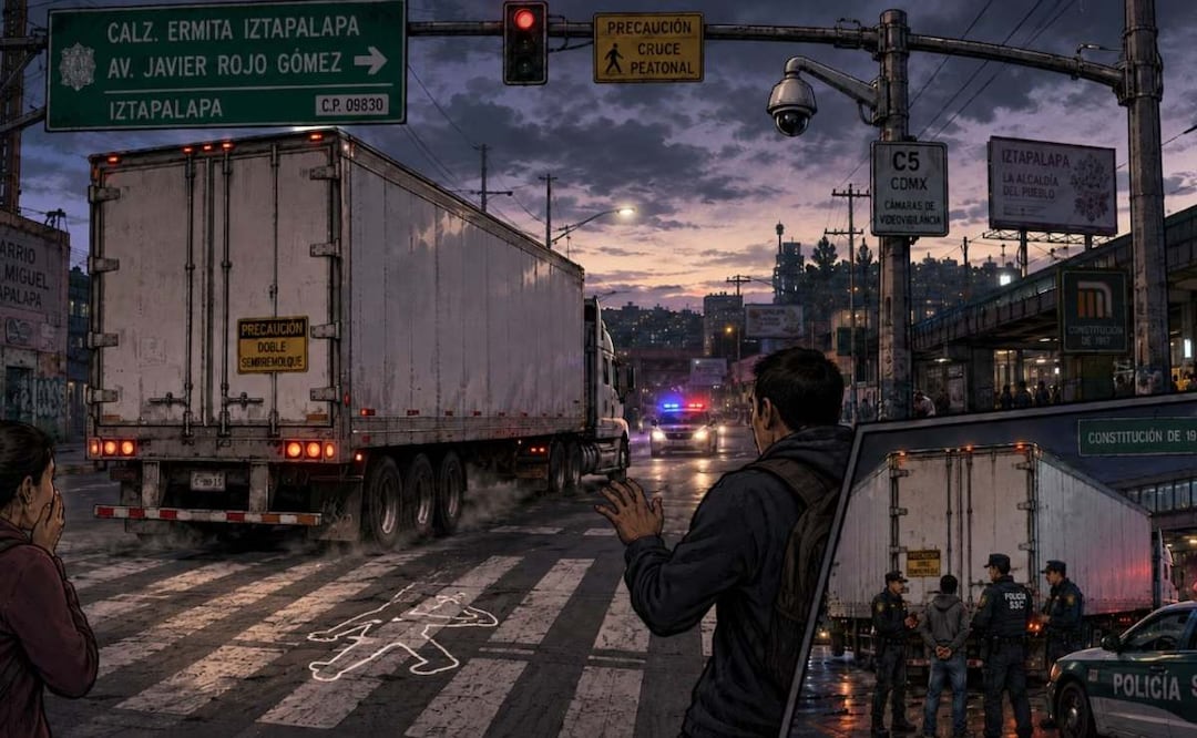 Tráiler arrolla y mata a peatón en Iztapalapa, chofer intenta escapar. Foto: (IA)