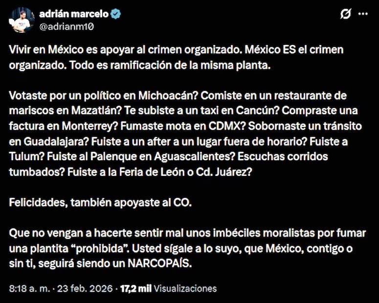 Mensaje de Adrián Marcelo (Foto: Redes sociales)
