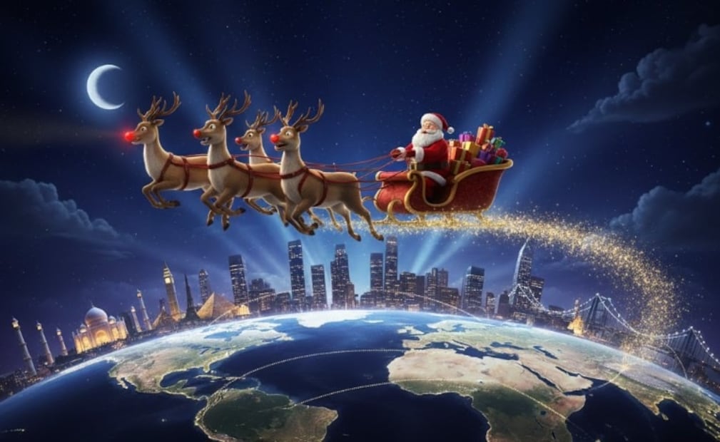 Sigue el recorrido de Santa Claus EN VIVO y mira a qué hora dejará los regalos en tu casa. Foto: (IA)