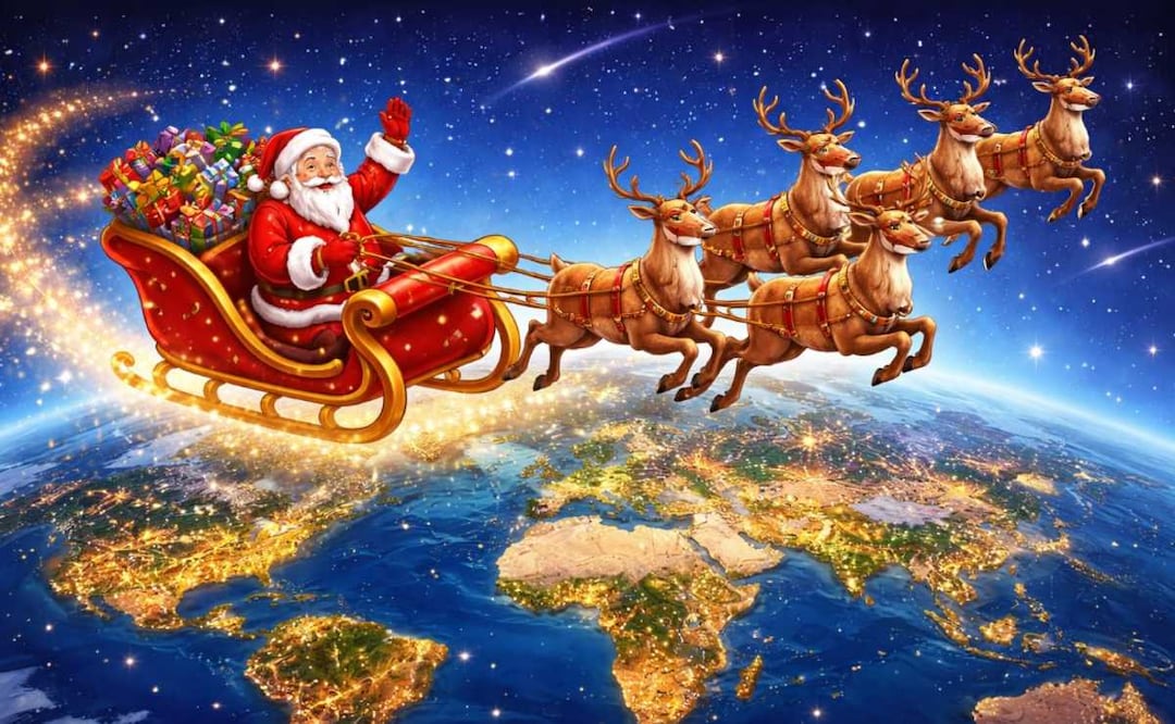 Sigue el recorrido de Santa Claus EN VIVO y mira a qué hora dejará los regalos en tu casa. Foto: (IA)