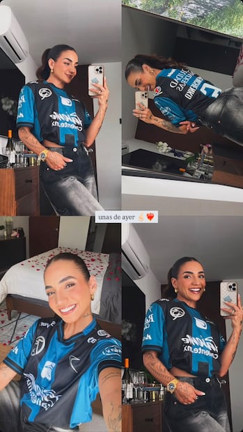 Leslie Gallardo luciendo la camiseta de su pareja (Vía: Instagram)