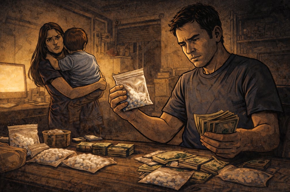 Narcomenudeo casero: la historia de Emiliano y el negocio que destruyó a su familia (Foto: Creada con IA)