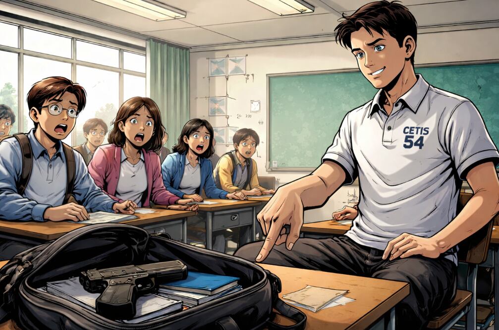 Chamaco lleva arma cargada al Cetis 54 y desata pánico en la GAM (Foto: Creada con IA)