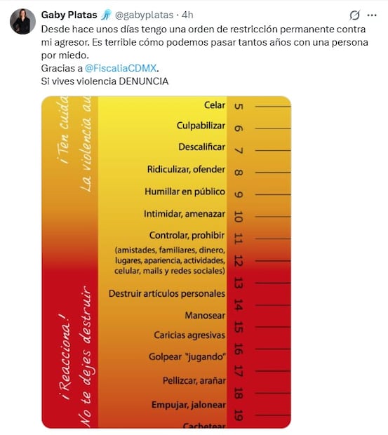 Imagen: Redes sociales (Publicación en redes sociales de Gaby Platas )