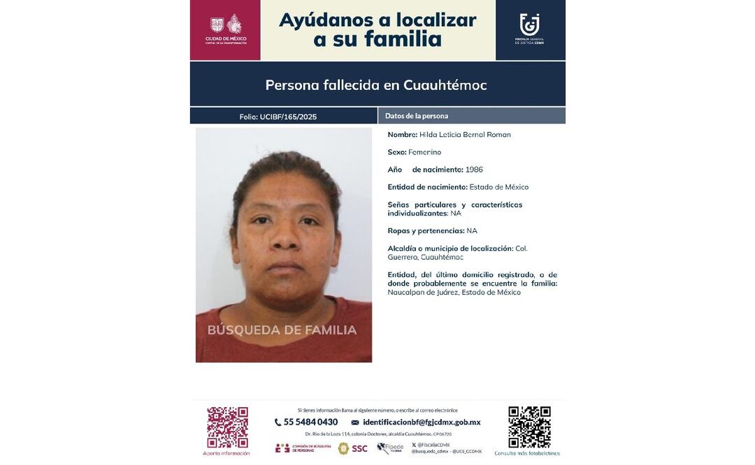 Fiscalía CDMX lanza boletines para localizar a familiares de fallecidos que no han sido reclamados