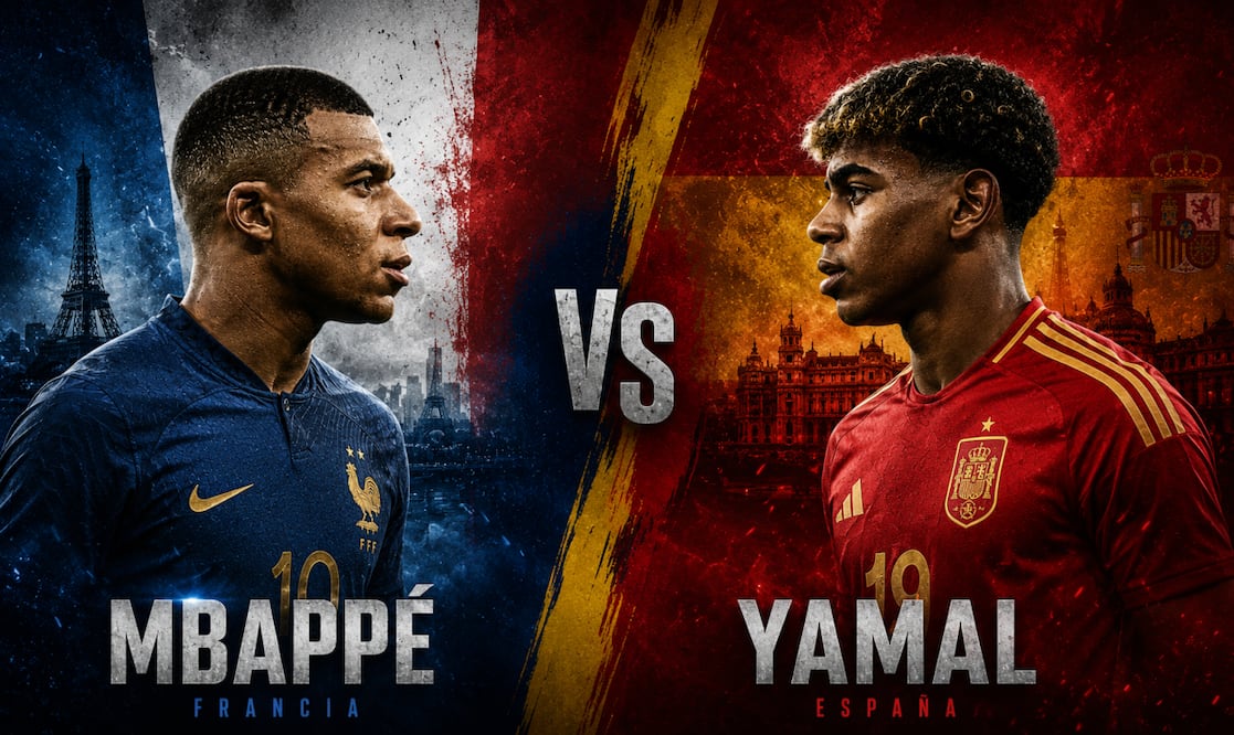 Mbappé vs Lamine (Imagen hecha con IA)