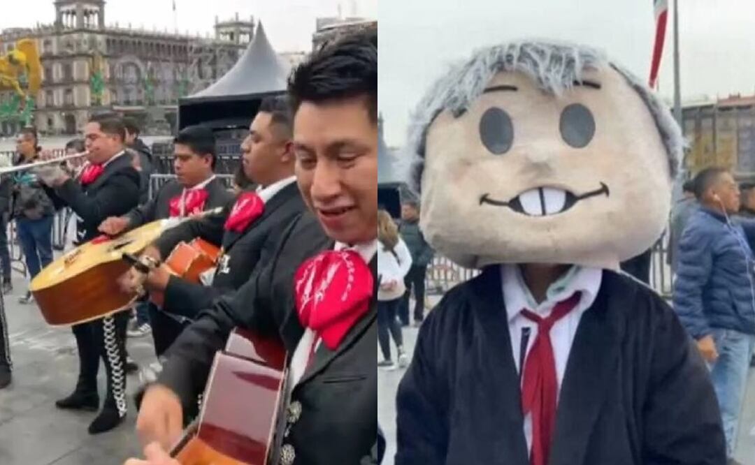 Fans despiden a AMLO afuera de Palacio Nacional, con mariachis y Amlitos