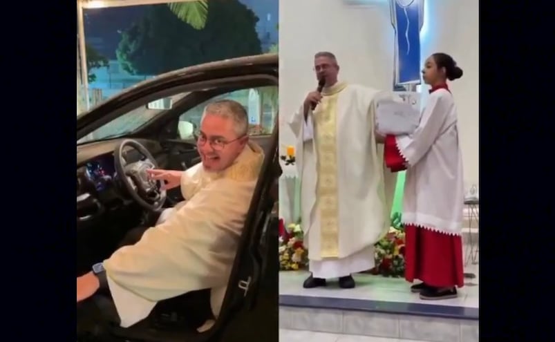 VIDEO: Sacerdote hace milagro y gana rifa organizada por su iglesia, se ganó un auto