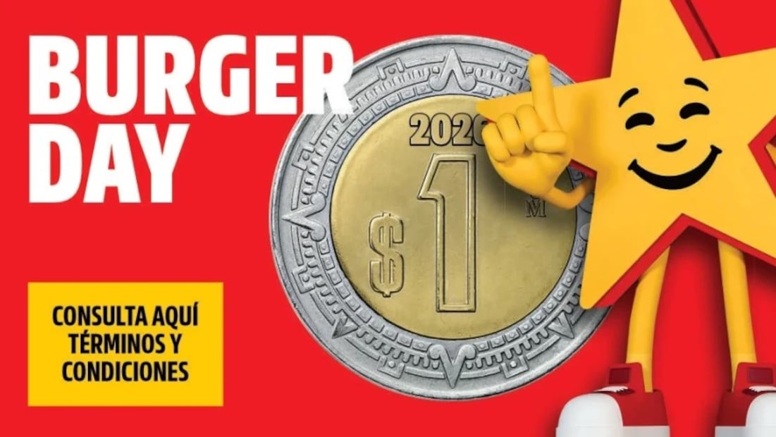 ¡Hamburguesas a 1 peso! Promoción de Carl's Jr por el Día de la Hamburguesa. Foto: (Carl's Jr)