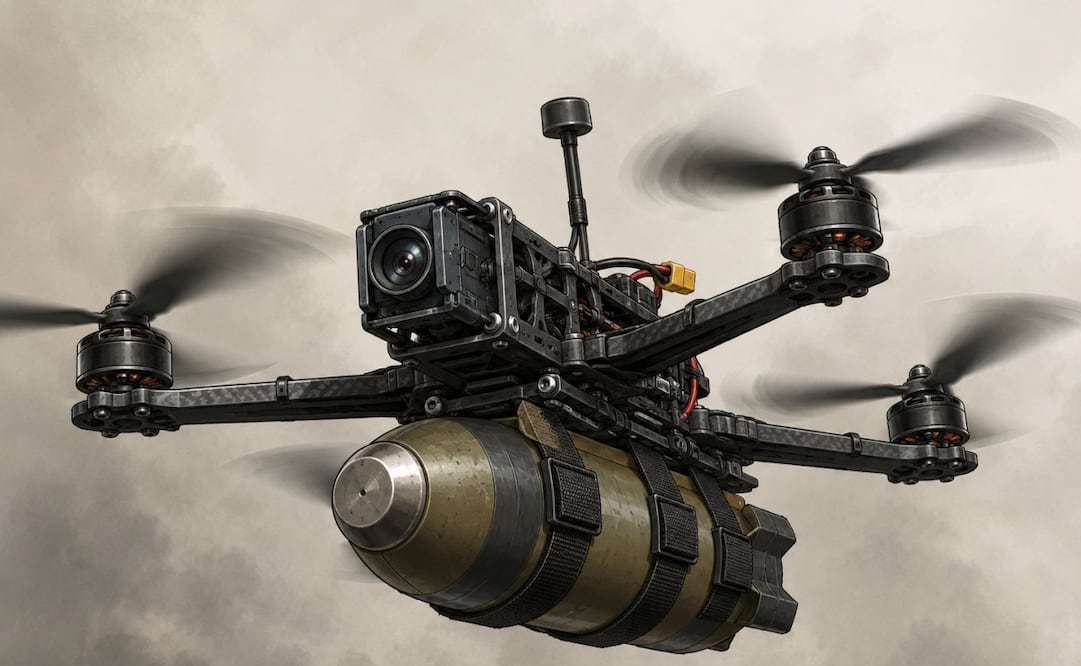 Dron explosivo. Foto: IA