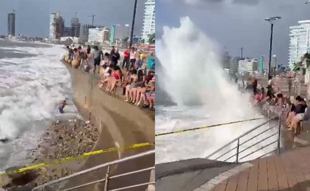 VIDEO: Mujer ignora advertencias por Huracán Norma y cae al mar, en Mazatlán