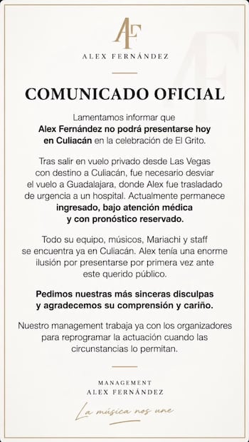 Comunicado anuncio de cancelación (Vía: Instagram)