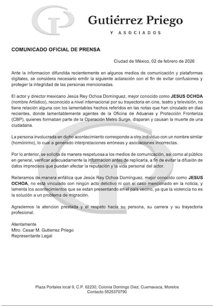 Comunicado Jesús Ochoa (Foto: Especial)