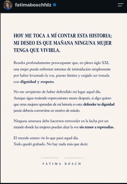 Comunicado Fátima Bosch (Vía: Instagram)