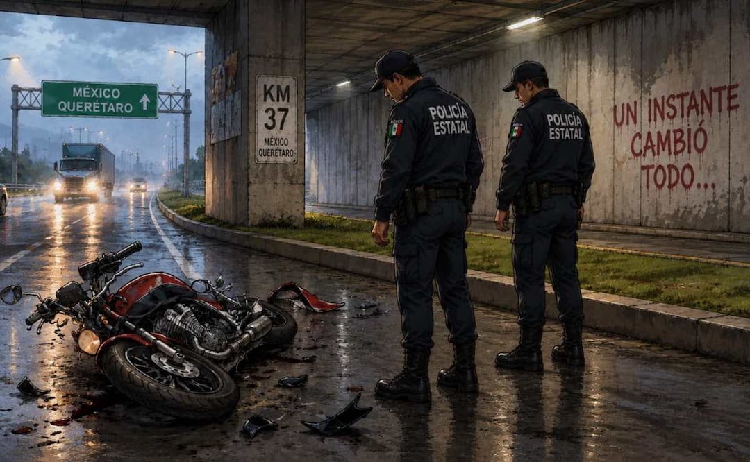 Mujer y biker salieron volando tras brutal impacto en la México-Querétaro, ninguno sobrevivió. Foto: (IA)
