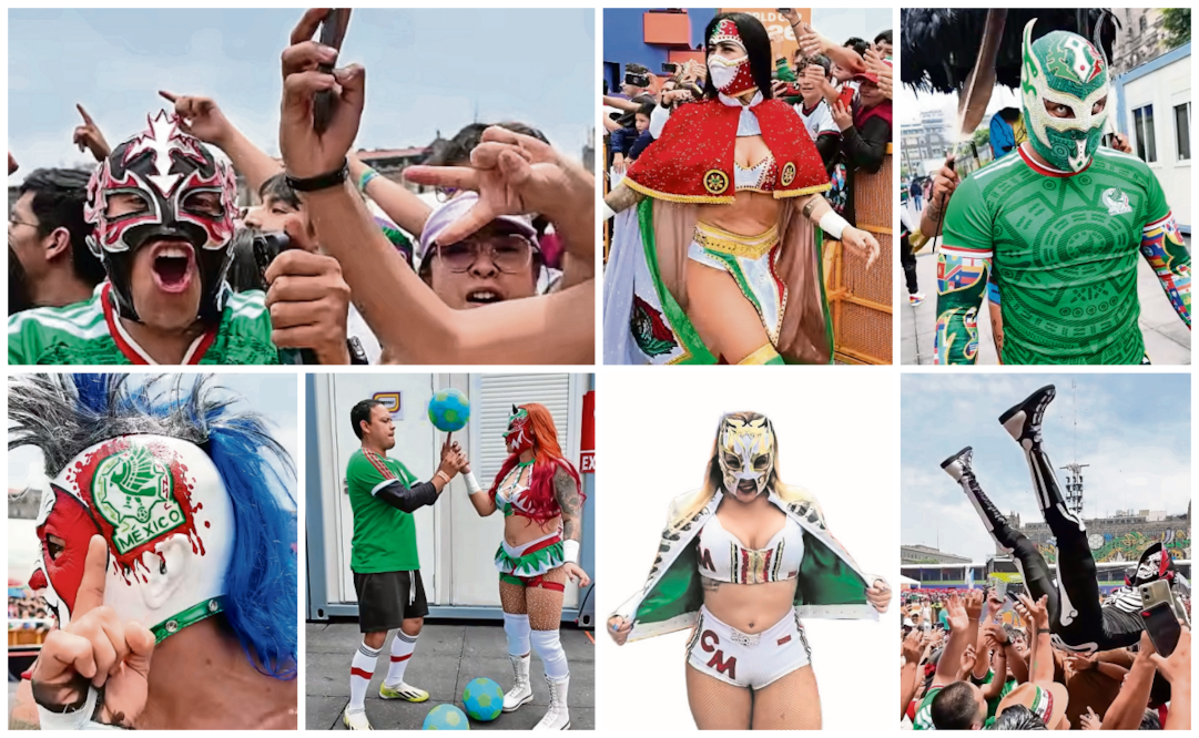 Luchadores de la Triple A, demostraron su apoyo a la selección. Fotos: Lucha Libre AAA Worldwide