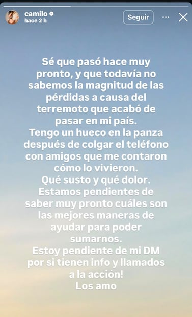 Mensaje de Camilo (Vía: Instagram)