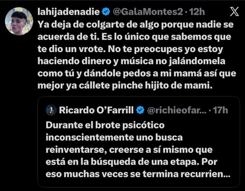 Respuesta de Gala Montes a Ricardo (Vía: X)