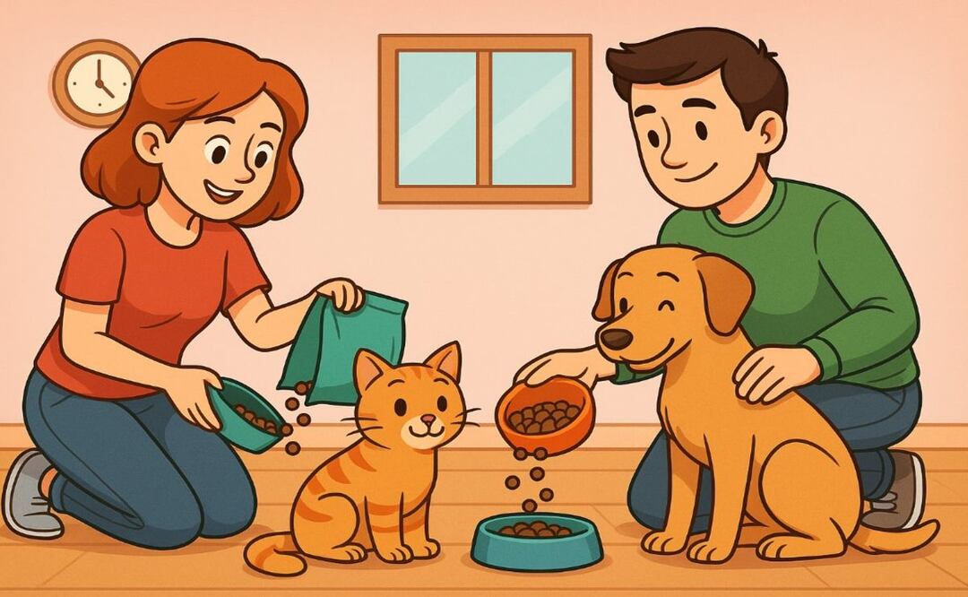 Peligros de darle el mismo alimento a perros y gatos. Foto: (IA)