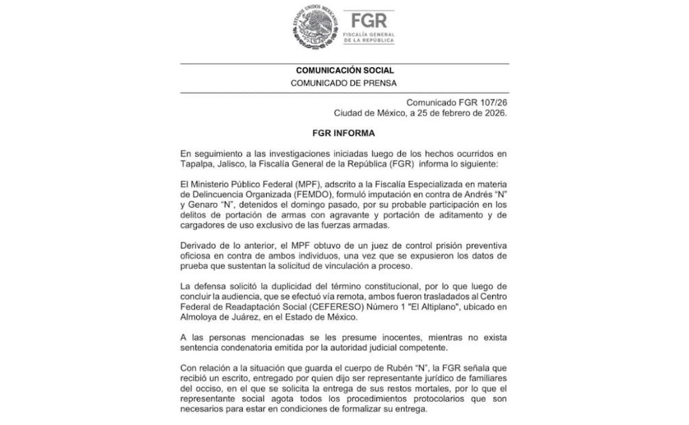 Oficial: Reclaman restos de "El Mencho" y trasladan a detenidos al Altiplano