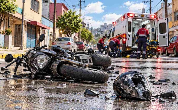 ¡SUSTO DOBLE! Motociclista embarazada derrapa en Tacubaya y queda inconsciente y grave