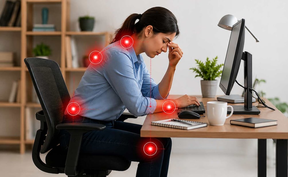 ¿Trabajas sentado todo el día? Estas son las señales de que tu postura está dañando tu cuerpo. Foto: (IA)