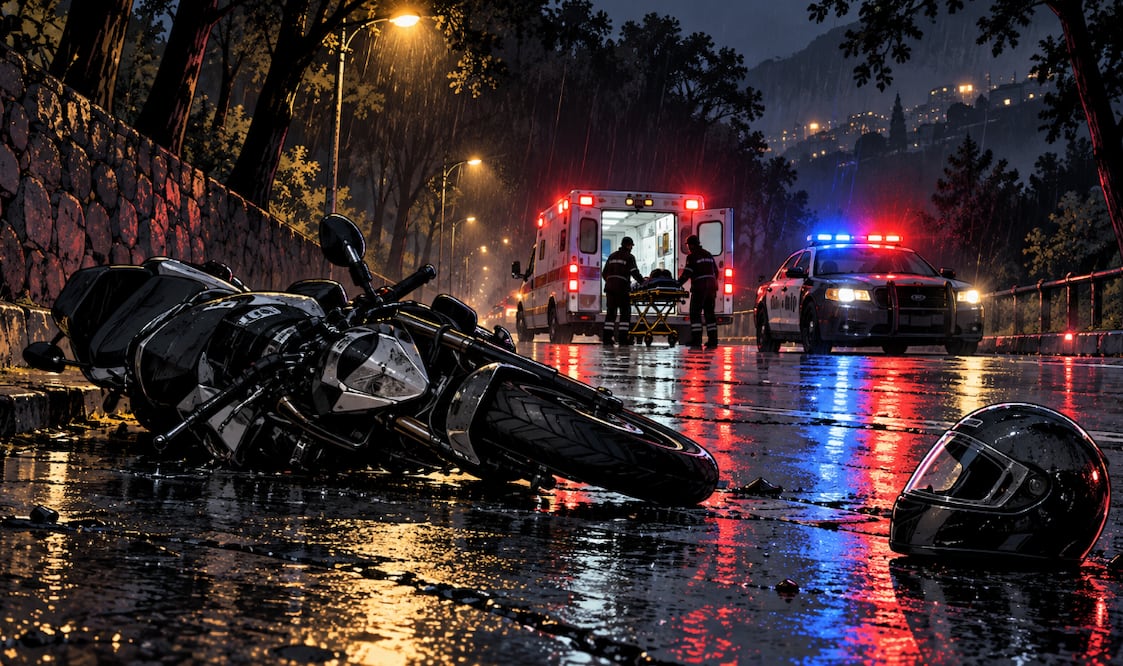 Biker sin casco derrapa hacia el otro mundo, en Álvaro Obregón (Foto: Creada con IA)