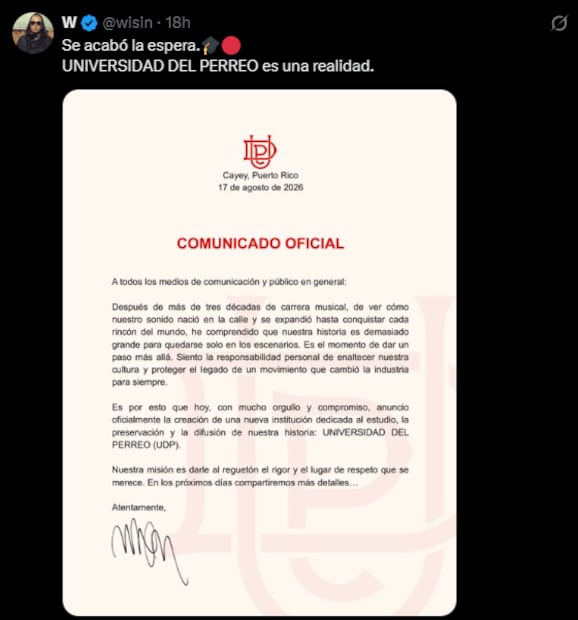 Comunicado de Wisin (Vía: X)
