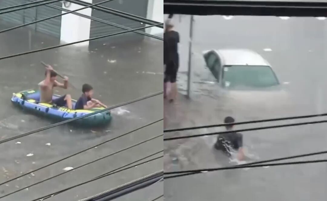 VIDEO: Chavitos aprovechan calles inundadas para echarse clavados en Veracruz 