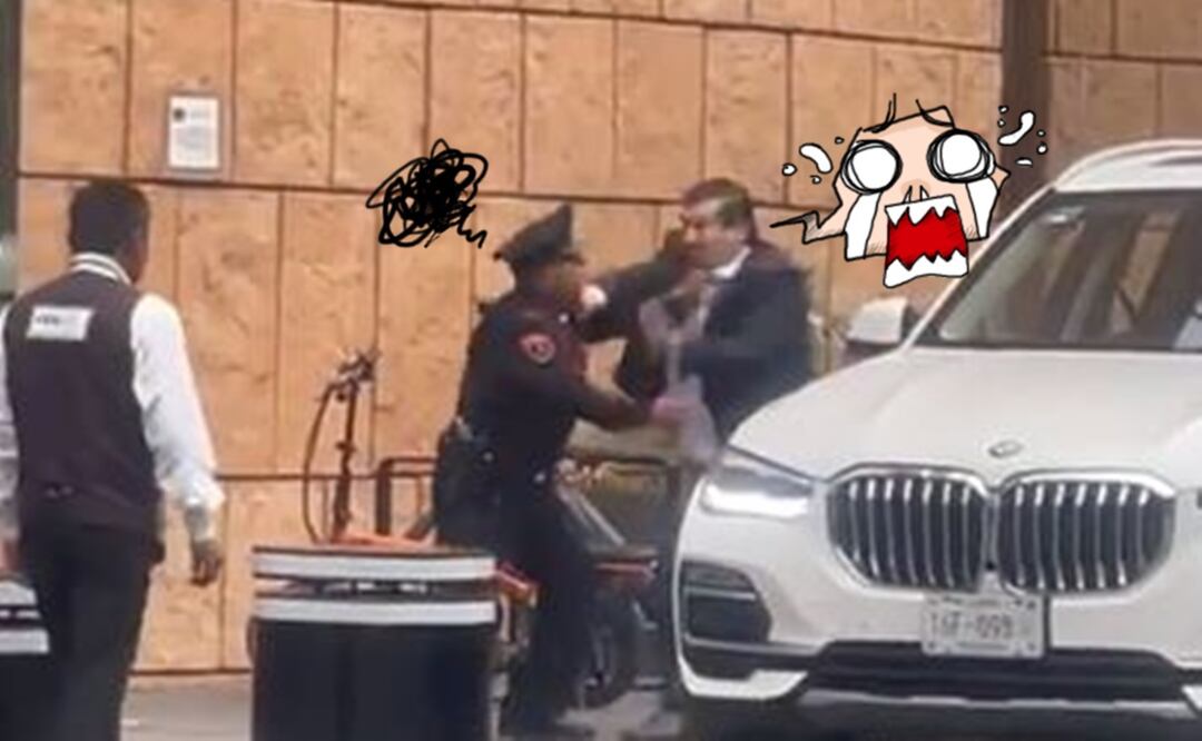 Policía y guarura se agarran a moquetazos afuera del Palacio de Hierro Polanco, video es viral