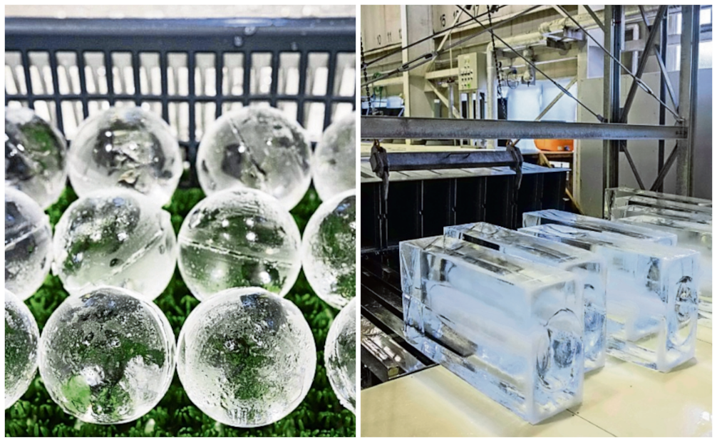 Hielo ultratransparente que puede convertirse en cubos, esferas y barras. Fotos: AP
