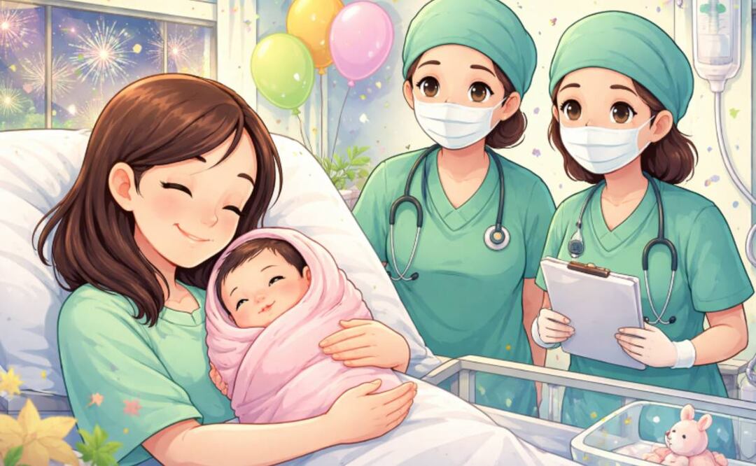 Sofía Isabela, la primera bebé de México en 2026, nació en un hospital del IMSS. Foto: (IA)