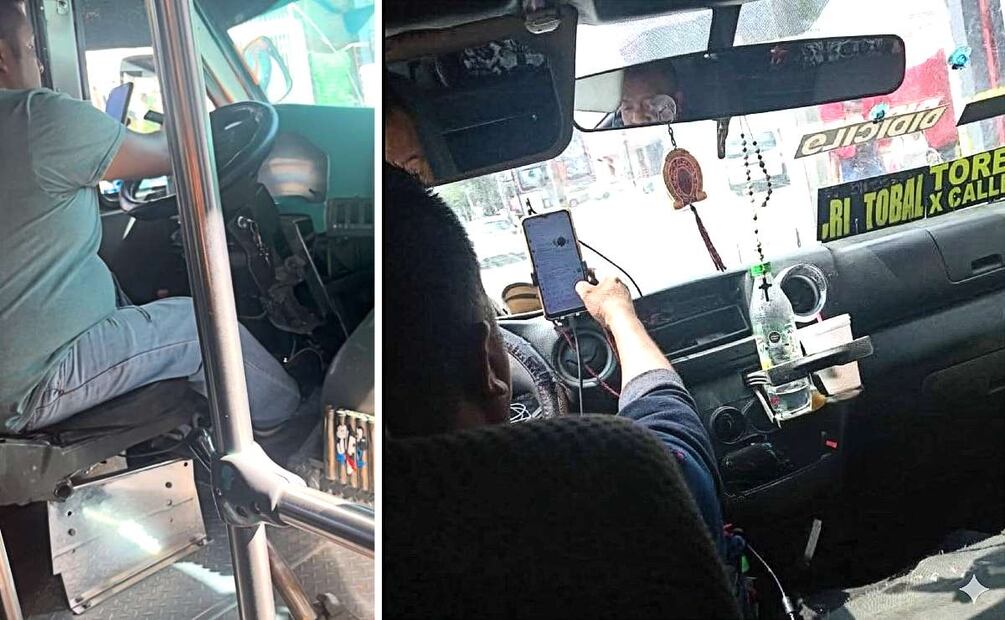 Foto: Redes sociales (Transportistas en Edomex con telefono en mano mientras conducen)