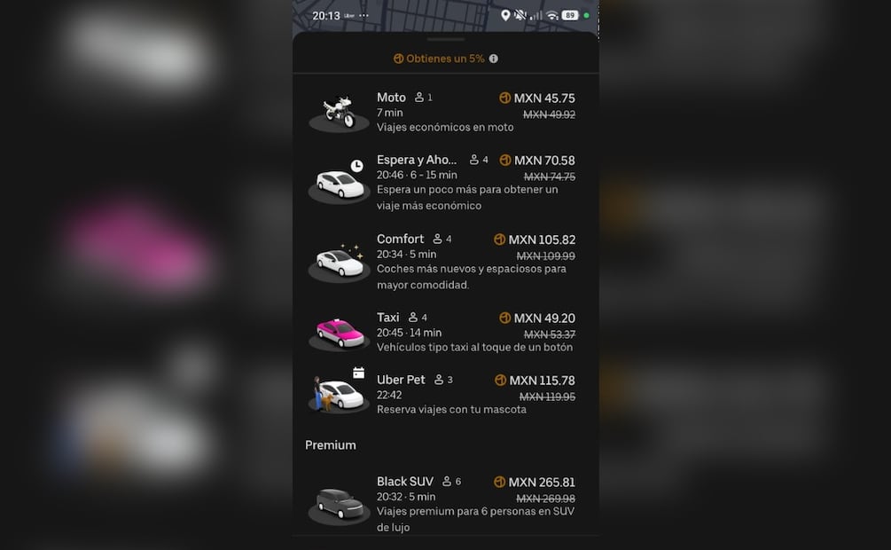 Imagen: Captura de pantalla (Unidades de MX Taxi ya se podrán solicitar desde la plataforma de Uber)