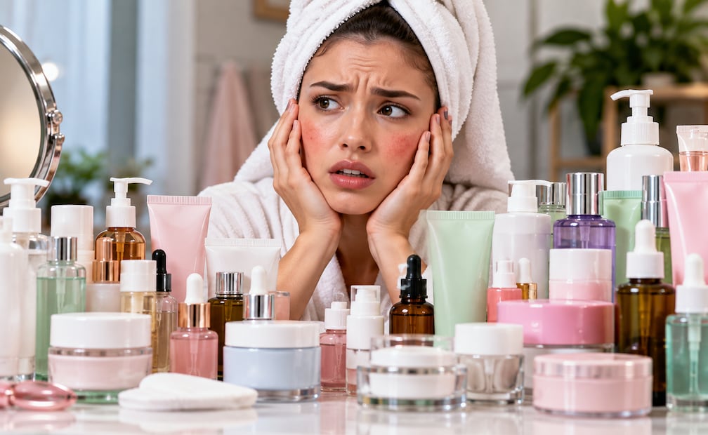 Irritación por usar demasiados productos para la piel
Foto: IA
