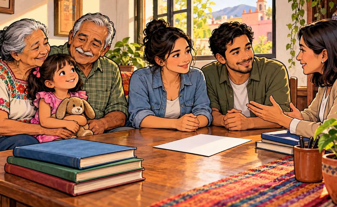 Abuelos al frente de la crianza: ¿quién cuida cuando los padres trabajan y estudian? (Foto: Creada con IA)