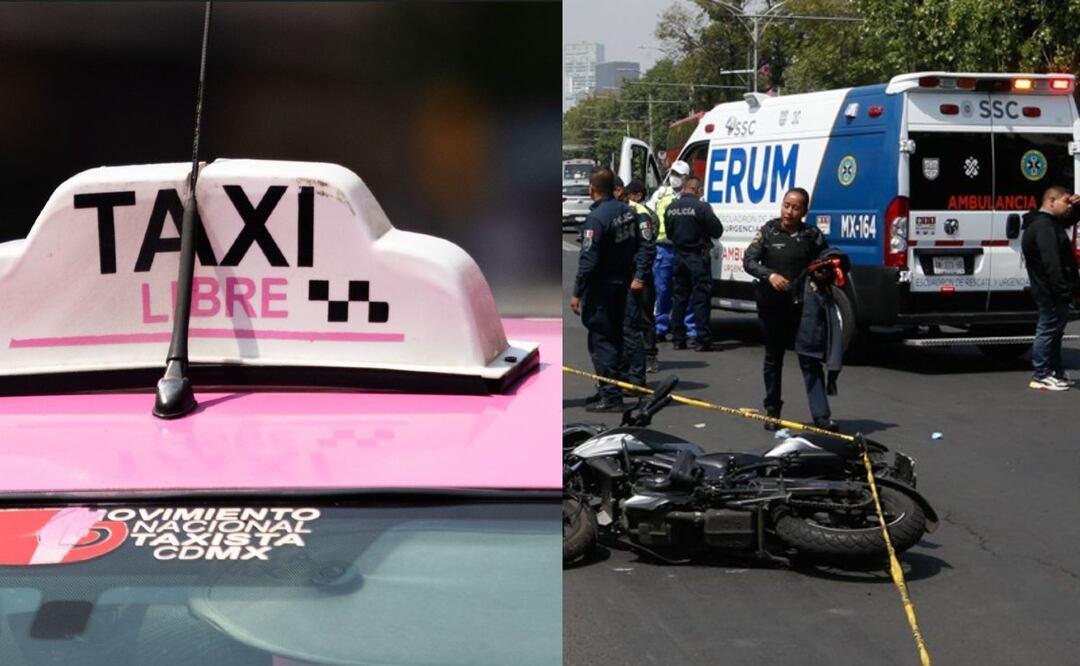 Motociclista rebasa por derecha, patea taxi y el karma le llega enseguida en CDMX 